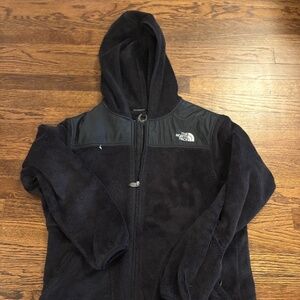 Northface Fuzzy Black Hooded Zip Up Jacket Size Large